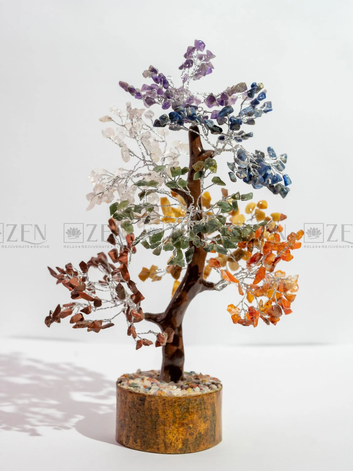 7 Chakra Good Luck Crystal Tree - 500 Chips | Wood Base | For Overall Well Being | The Zen Crystals - Image 3