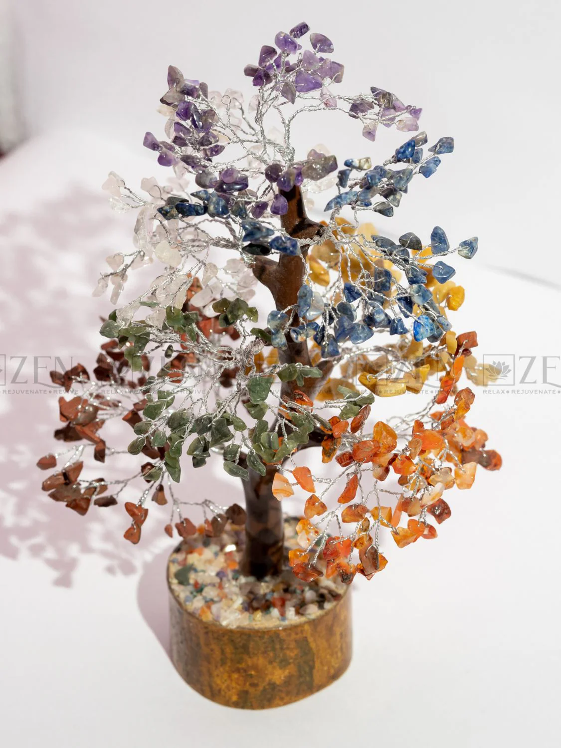 7 Chakra Good Luck Crystal Tree - 500 Chips | Wood Base | For Overall Well Being | The Zen Crystals - Image 4