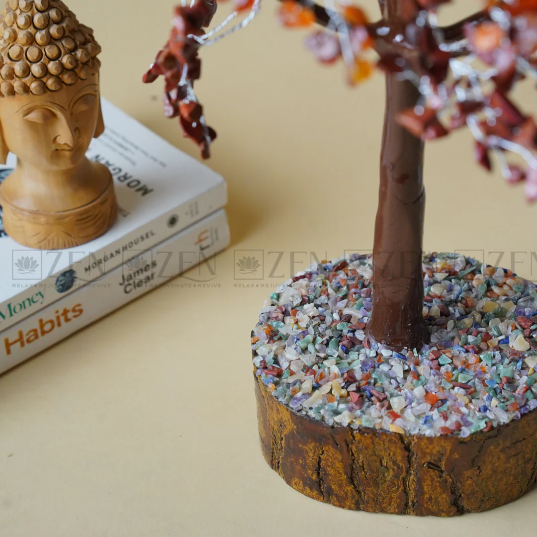 7 Chakra Good Luck Crystal Tree - 1000 Chips | Wood Base | For Overall Well Being | The Zen Crystals - Image 4