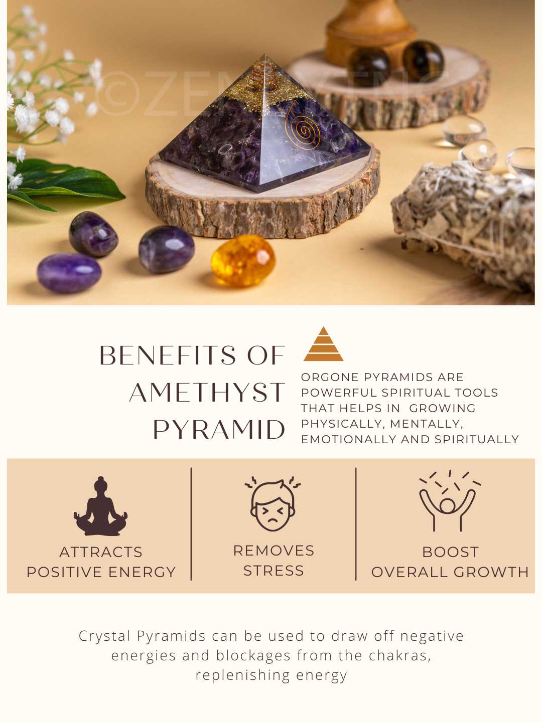 Zen Amethyst Orgonite Pyramid - Image 3