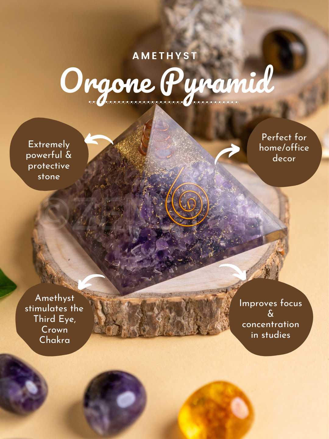 Zen Amethyst Orgonite Pyramid - Image 4