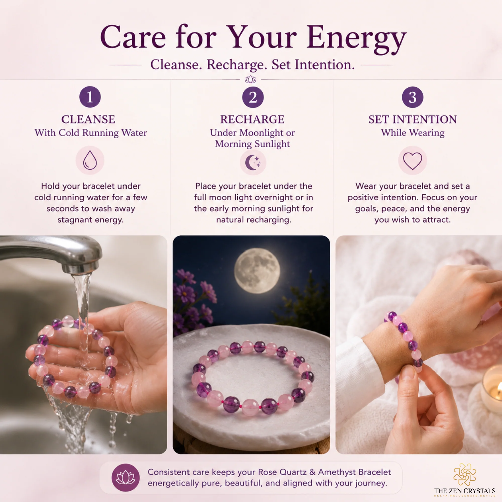Amethyst & Rose Quartz Combination Bracelet - Image 4