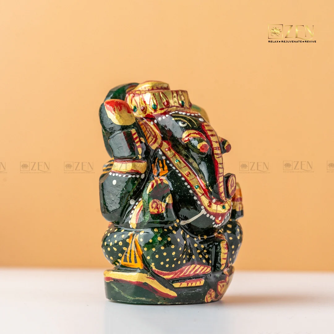 Handpainted Green Jade Ganesha Idol - Image 3