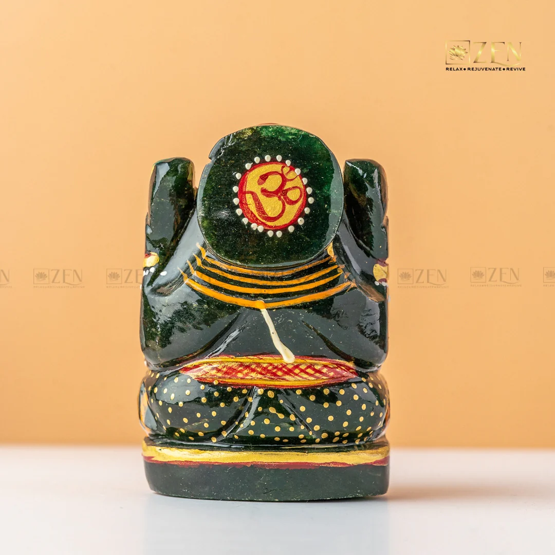 Handpainted Green Jade Ganesha Idol - Image 4