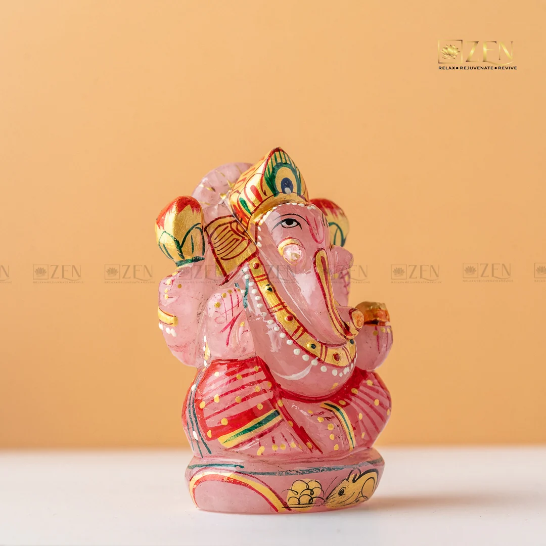 Handpainted Rose Quartz Ganesha Idol - Image 3
