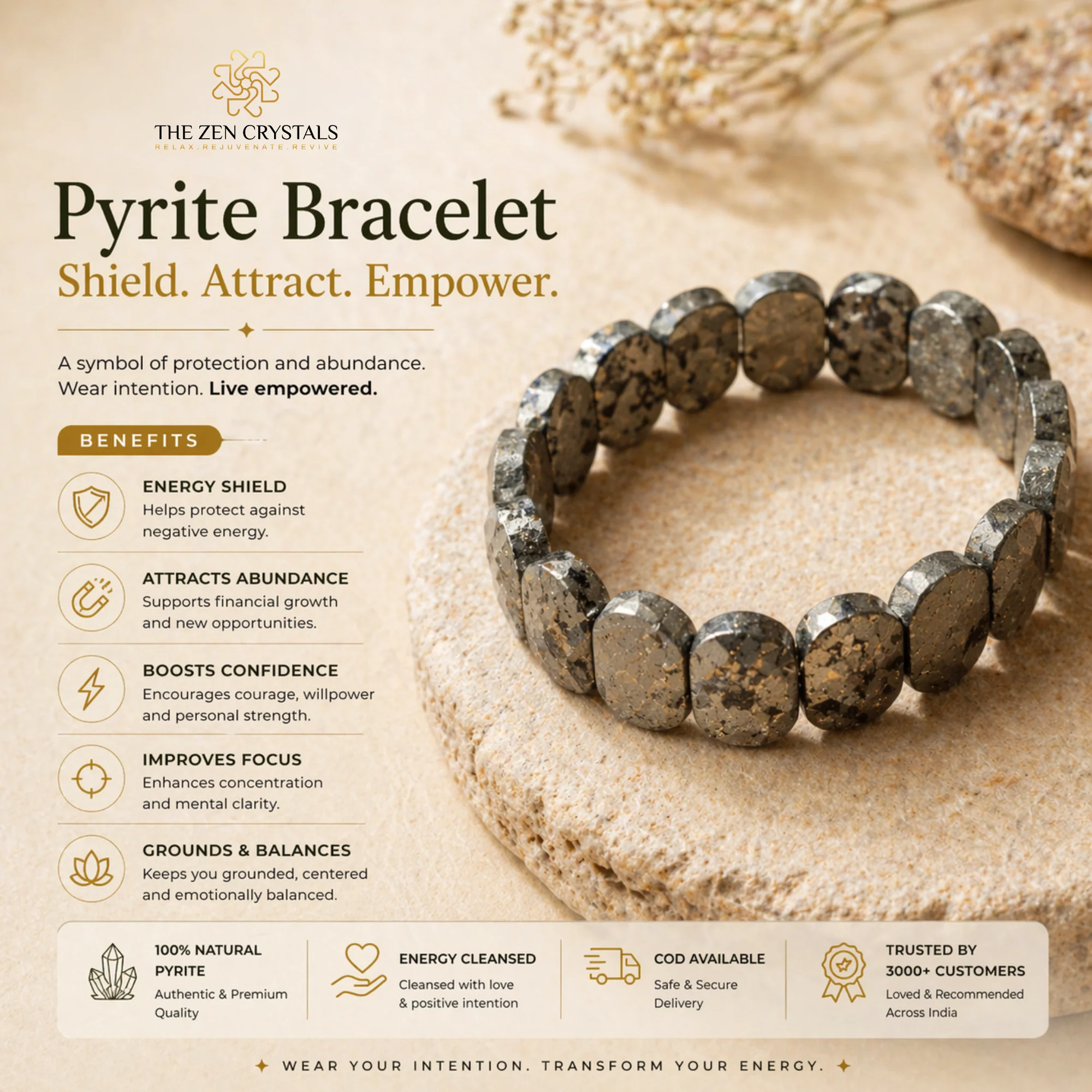Pyrite Flat Bead Bracelet - Image 2