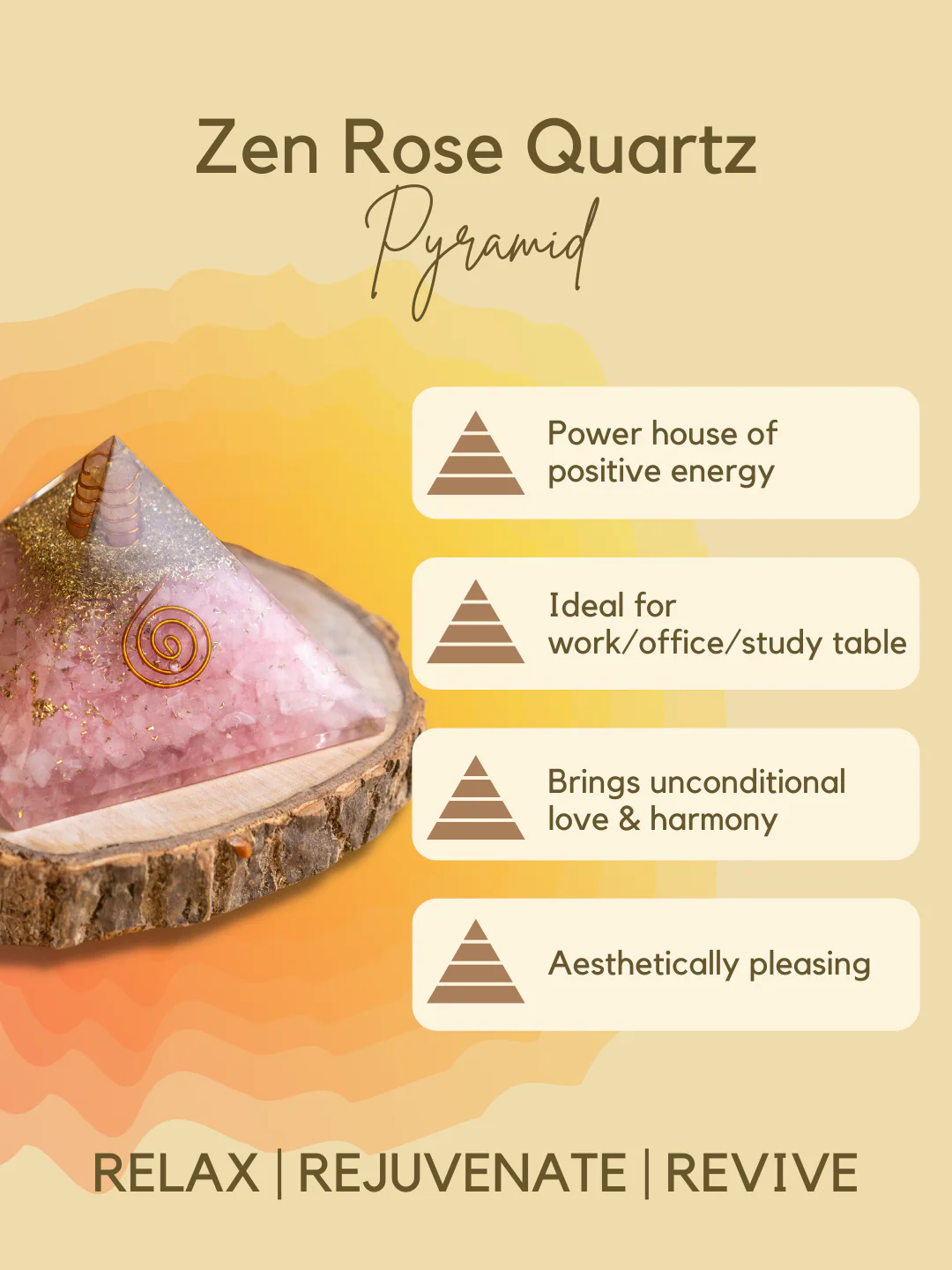 Zen Rose Quartz Orgonite Pyramid For Love, Trust & Harmony in Relationship - Image 5