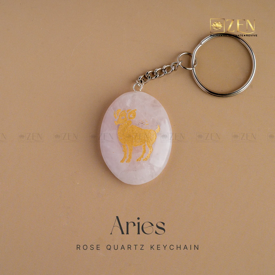 Rose Quartz Zodiac Sign Keychain - Image 2