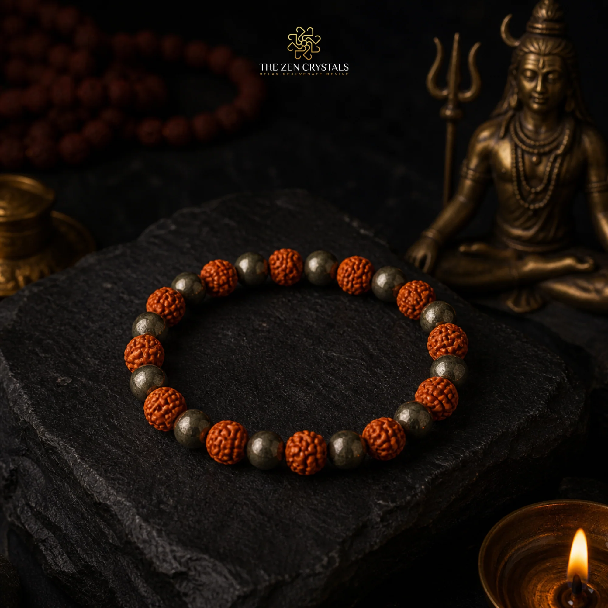 Rudraksha & Pyrite Combination Bracelet