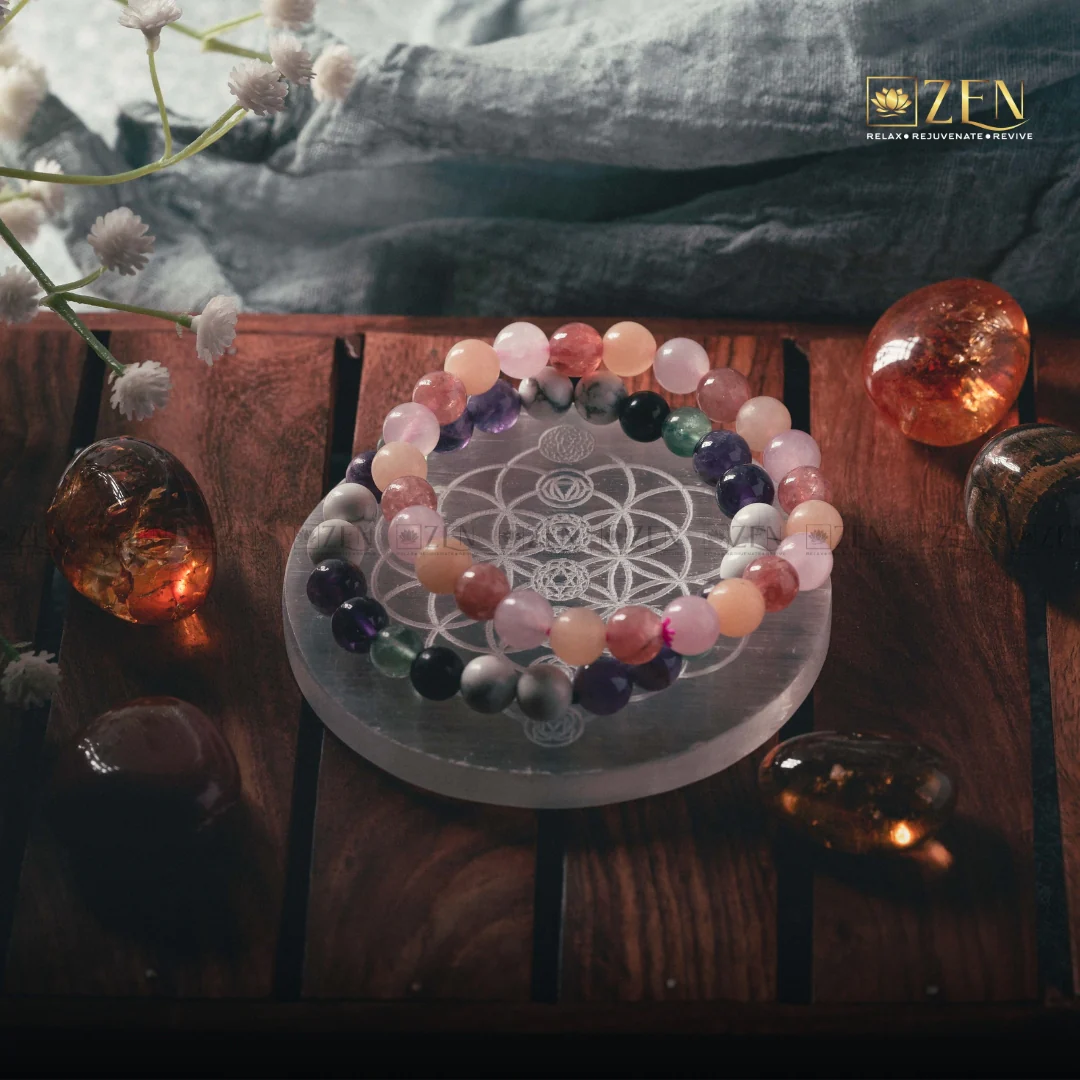 Selenite Plate - 7 Chakra On Flower Of Life Symbol - Image 4