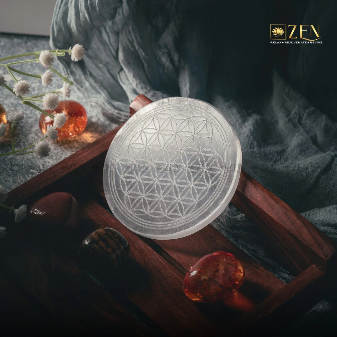 Selenite Plate - Flower Of Life Symbol - Image 2