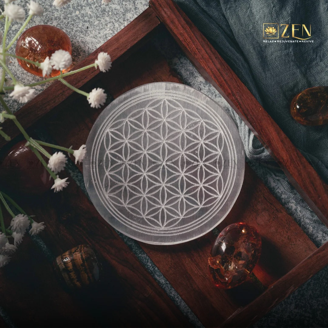 Selenite Plate - Flower Of Life Symbol - Image 3