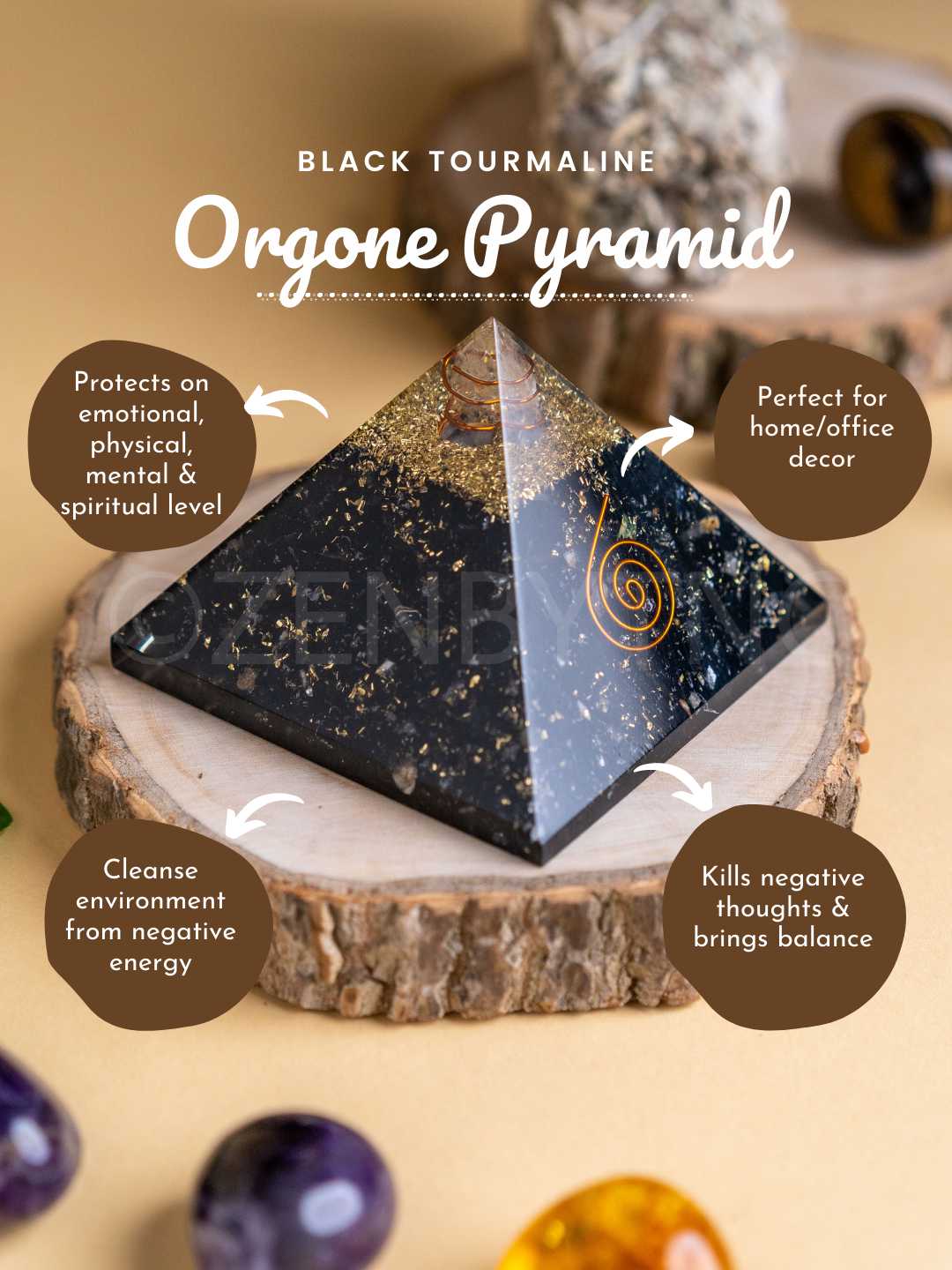 Zen Black Tourmaline Orgonite Pyramid For Protection - Image 3