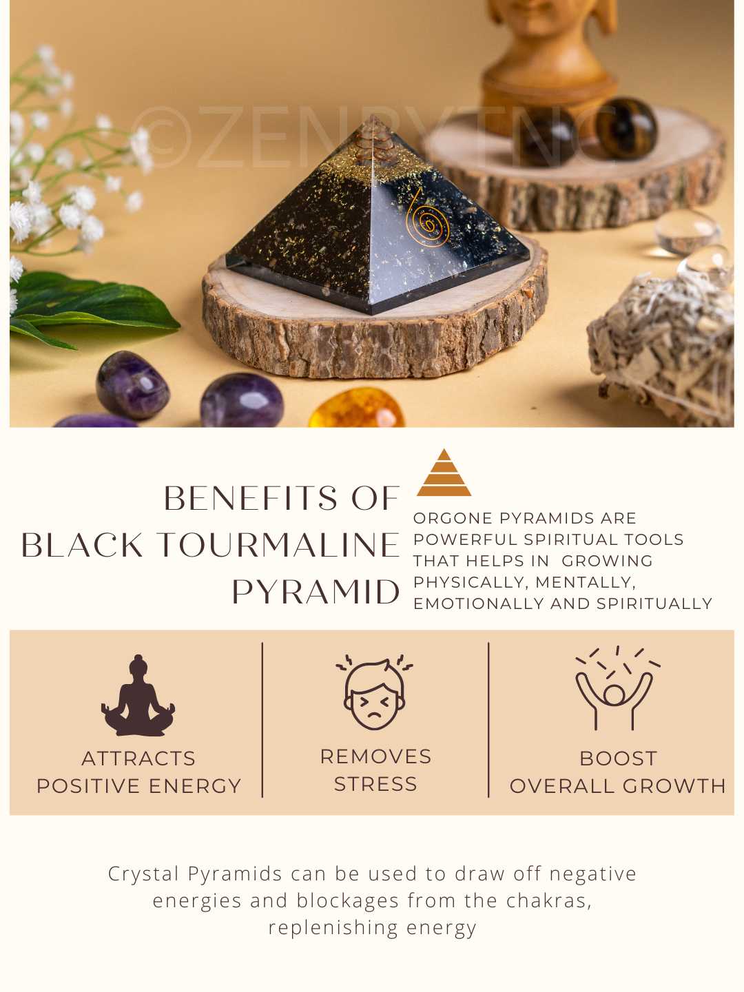 Zen Black Tourmaline Orgonite Pyramid For Protection - Image 4