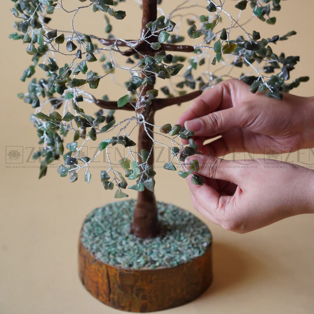 Zen Jade Good Luck Crystal Tree - Wealth | 1000 Beads | Wood Base | The Zen Crystals - Image 3