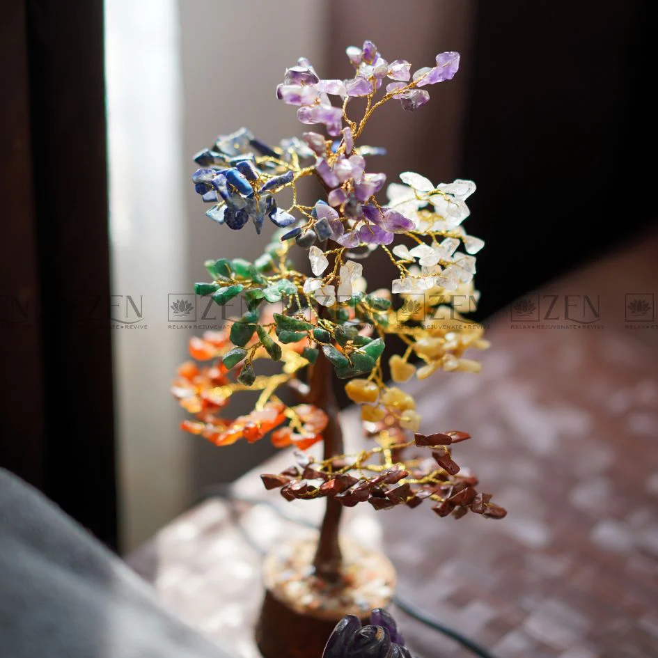 7 Chakra Good Luck Crystal Tree - 300 Chips | Wood Base | For Overall Well Being - Image 3