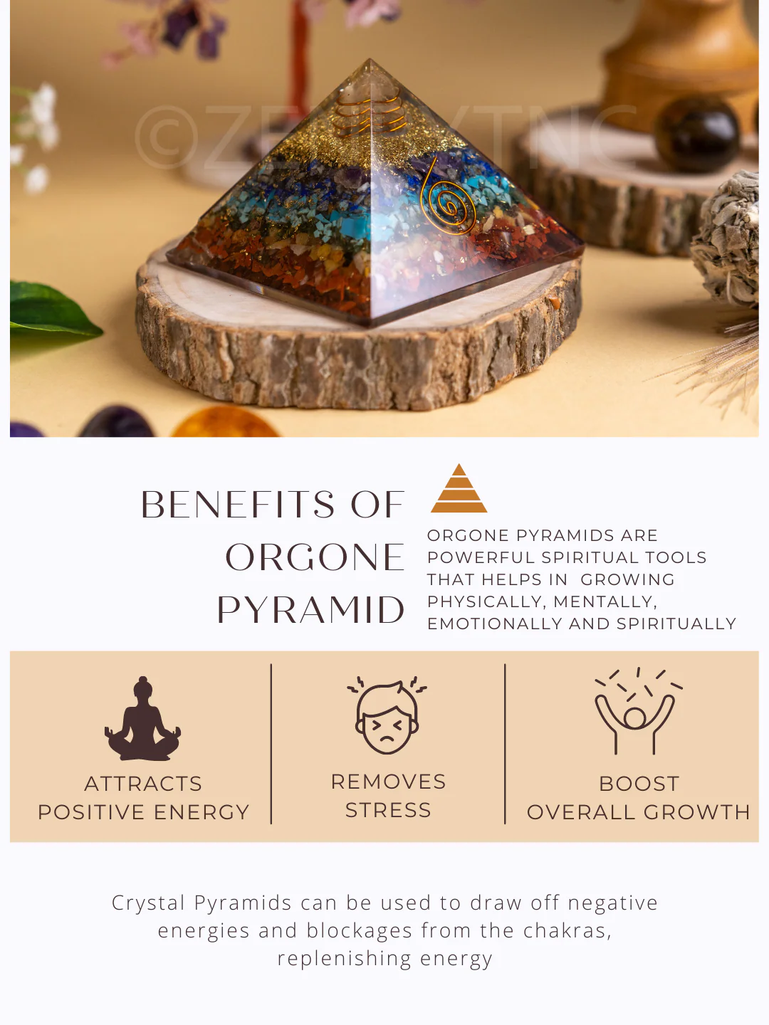 Zen Seven Chakra Orgonite Pyramid For Overall Wellbeing - Image 3
