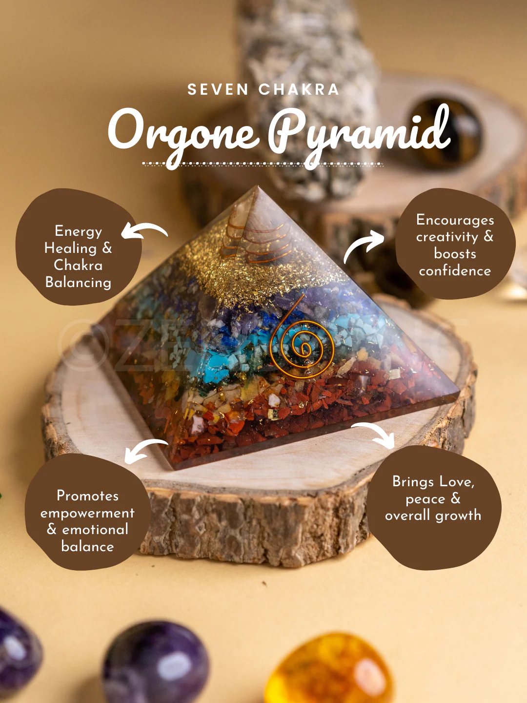 Zen Seven Chakra Orgonite Pyramid For Overall Wellbeing - Image 4